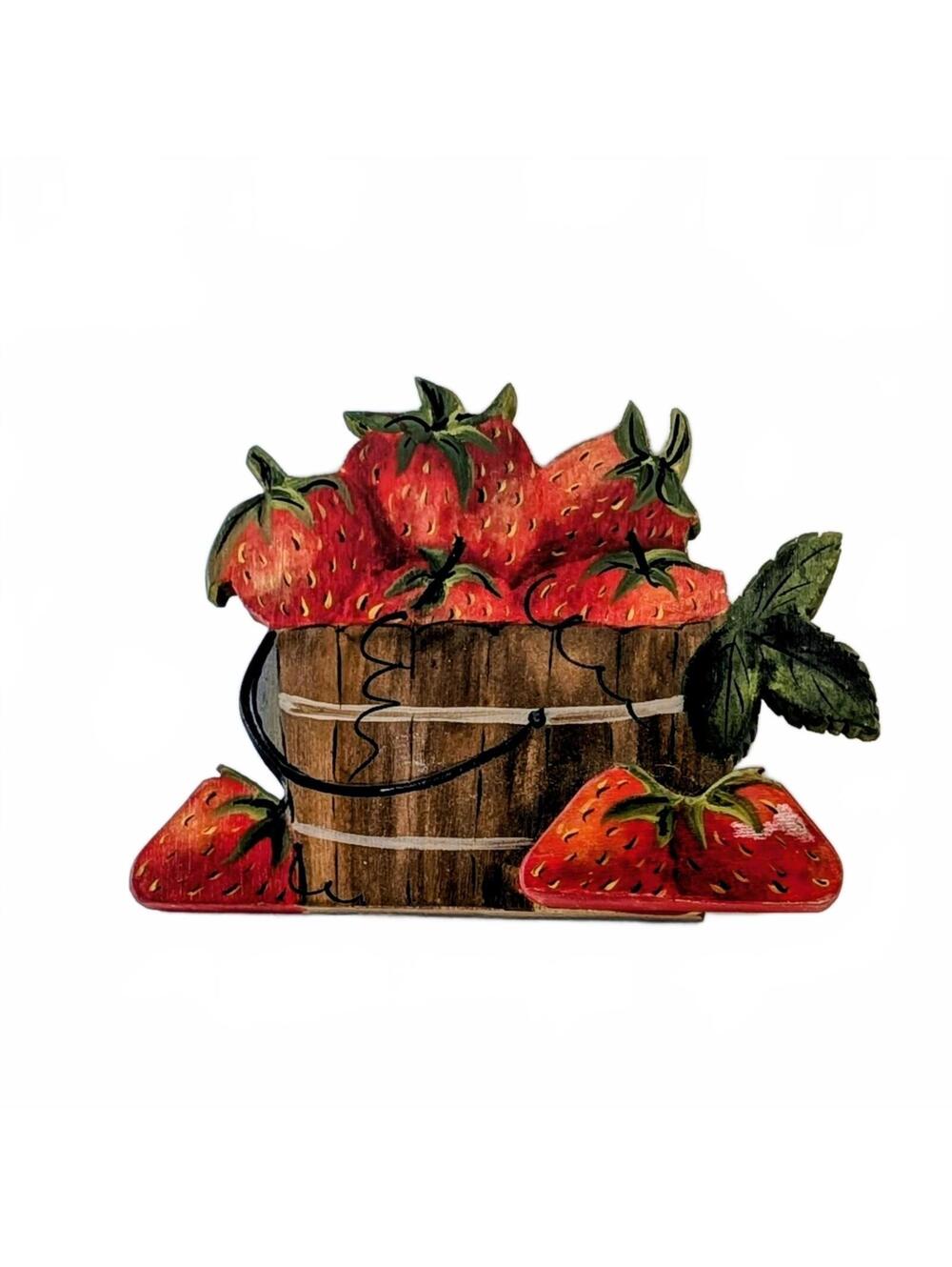 Hand-painted Wooden Basket of Strawberries